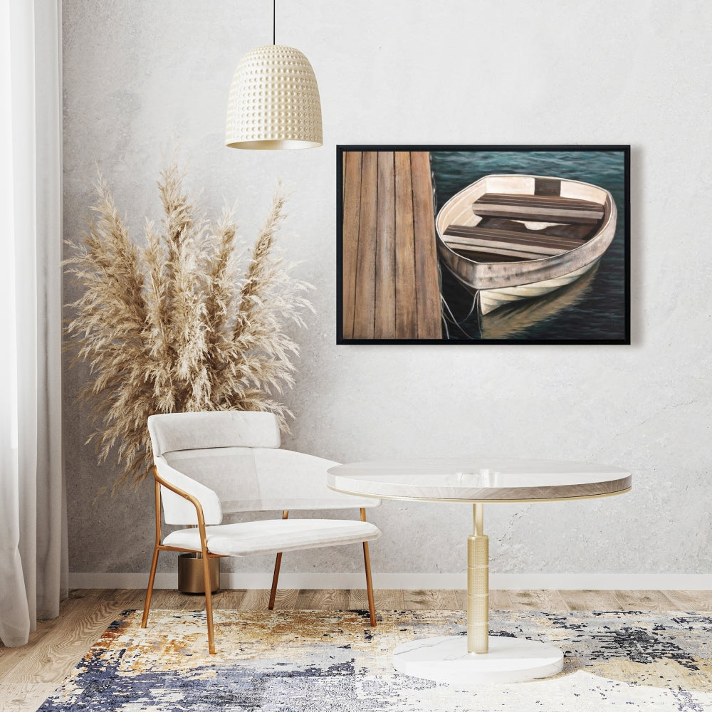 Coastal Bedroom Canvas - Rowboats Framed Art for Home Decor