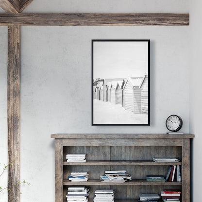 Beach Cabins Canvas | White Coastal Framed Bedroom Decor