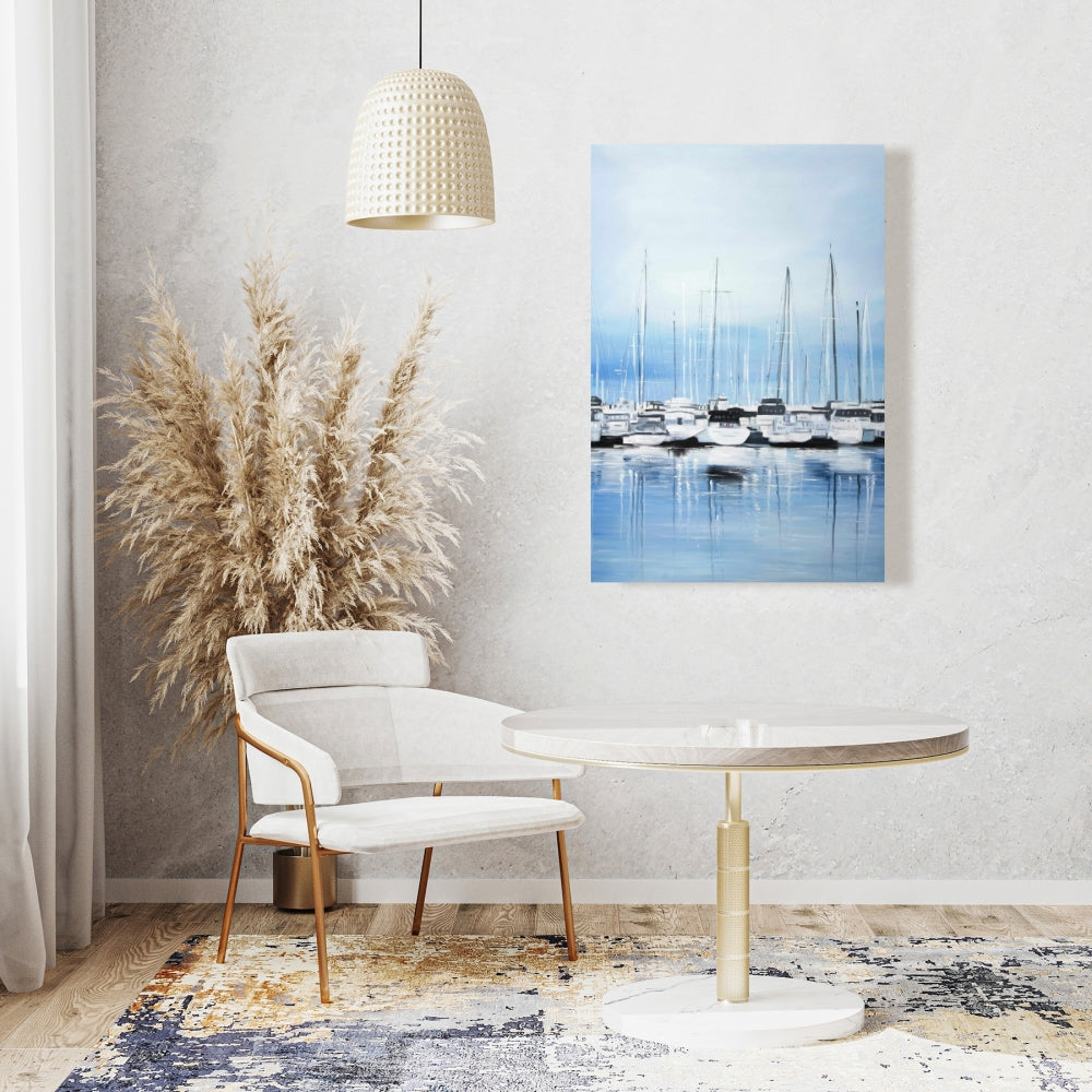 Boats at the Dock Blue Canvas - Boat Bedroom Home Decor