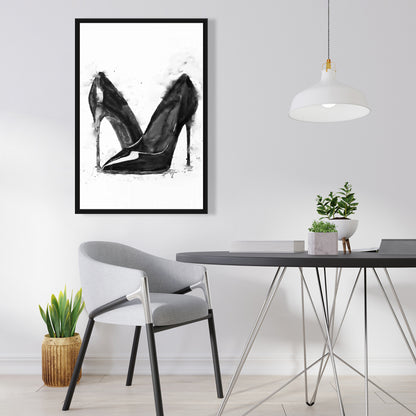 Minimalist Black High Heels Shoes Canvas | Bedroom Wall Art