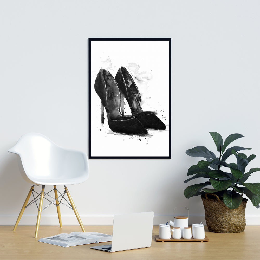Toile minimaliste avec escarpins noirs - Décoration murale pour chaussures