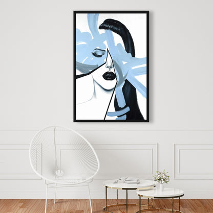 Portrait abstrait de femme bleue | Toile encadrée contemporaine