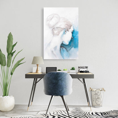 Abstract Girl with Bun - Blue Beauty Canvas | Home Decor Art