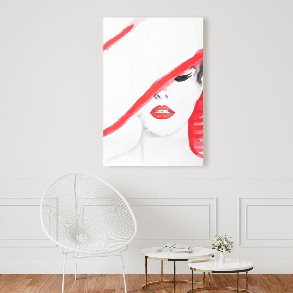 Woman with Summer Hat Canvas | White Beauty Wall Art Decor