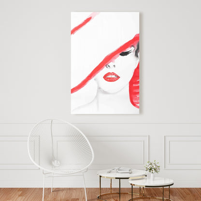 Woman with Summer Hat Canvas | White Beauty Wall Art Decor