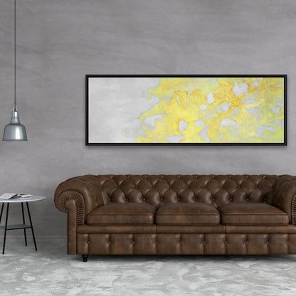 Toile encadrée grise abstraite représentant des formes d'érosion dorées, décoration d'intérieur