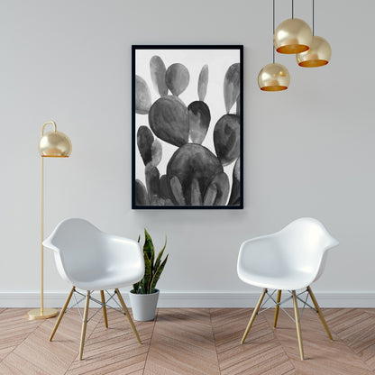 Toile de chambre exotique grise | Décoration cactus en nuances de gris