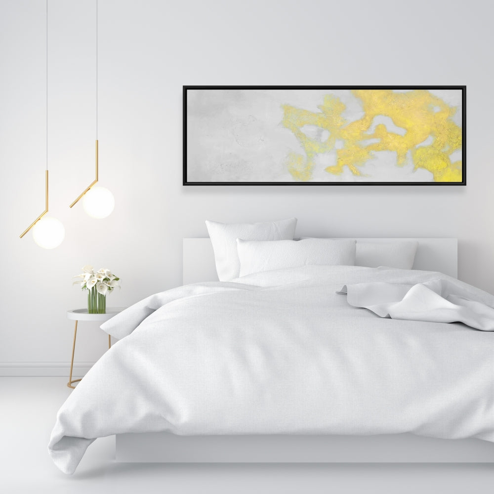 Toile abstraite aux formes grises – Décoration encadrée aux taches dorées