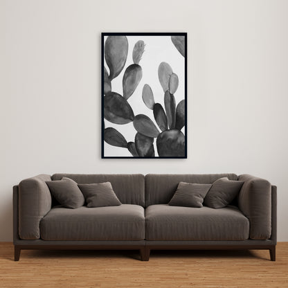 Toile encadrée Cactus en nuances de gris | Décoration murale botanique grise