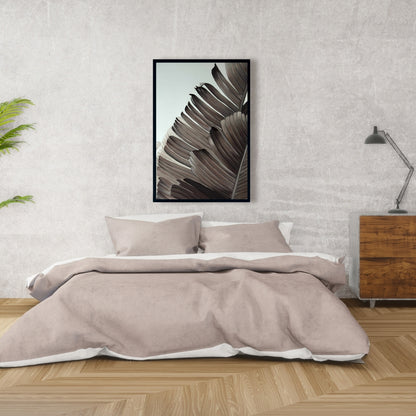 Toile à motifs de feuilles tropicales en niveaux de gris – Décoration florale exotique pour la maison