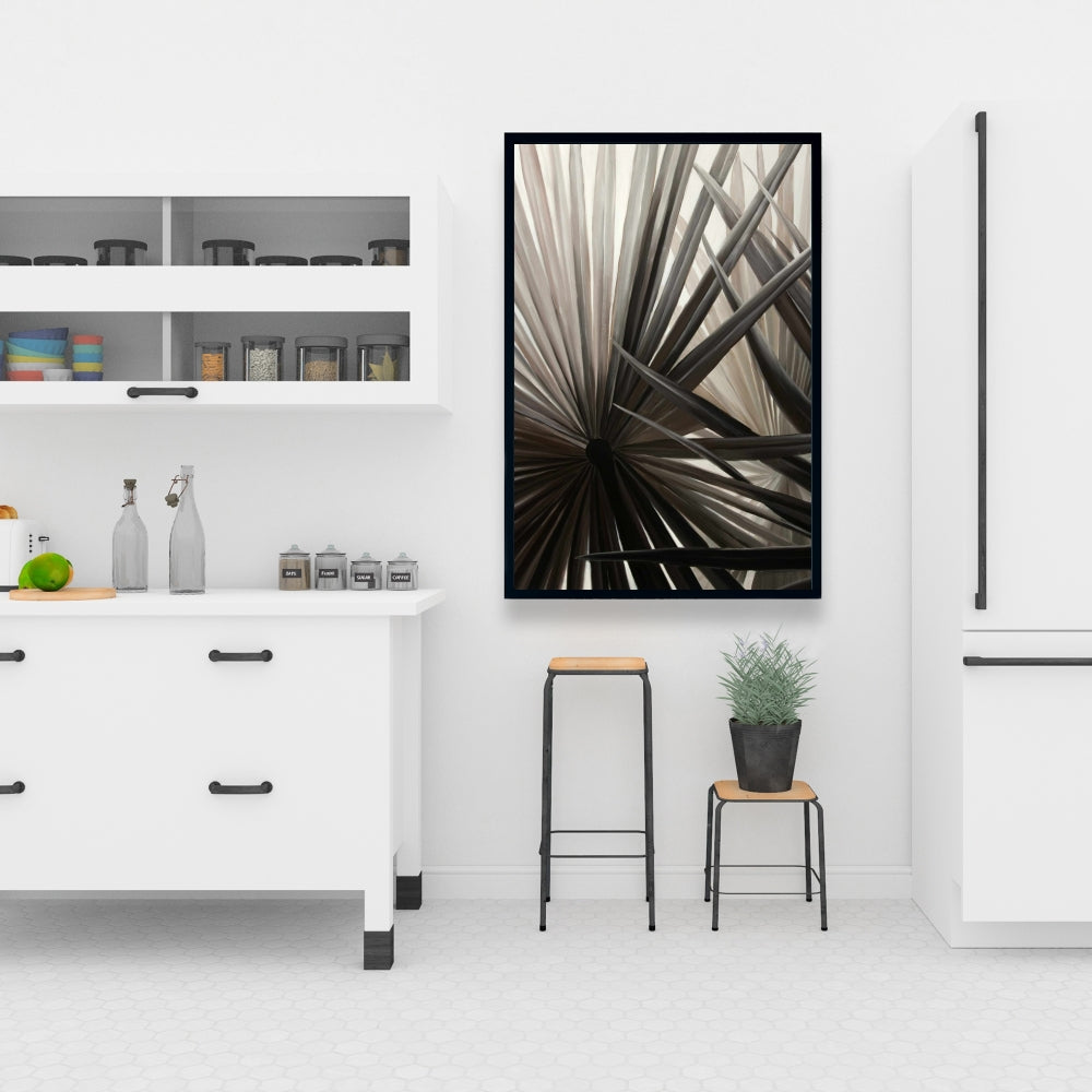 Plantes tropicales en niveaux de gris | Toile encadrée marron exotique