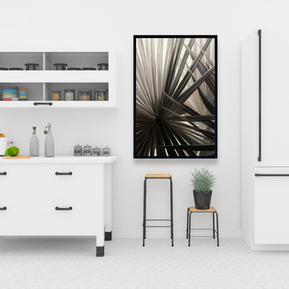 Plantes tropicales en niveaux de gris | Toile encadrée marron exotique