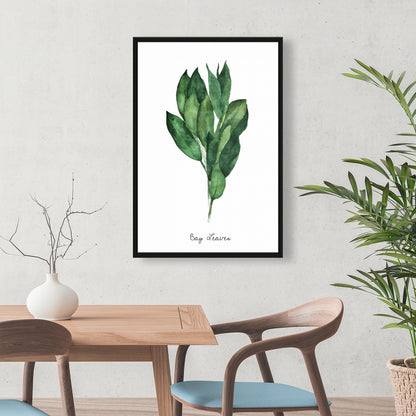 Toile encadrée « Feuilles de laurier » | Décoration de cuisine blanche