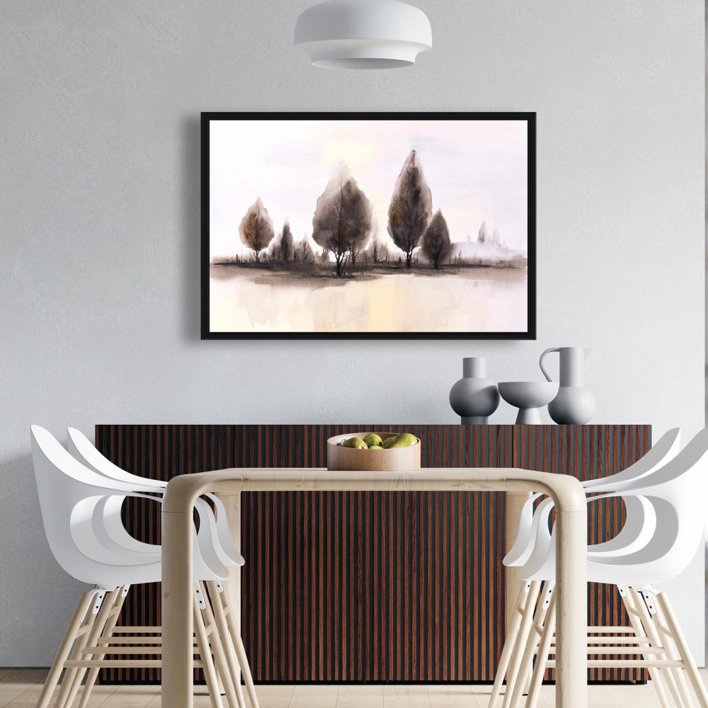 Illustrative Landscapes Blue Framed Canvas - Trees Home Decor