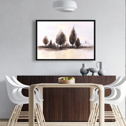 Illustrative Landscapes Blue Framed Canvas - Trees Home Decor