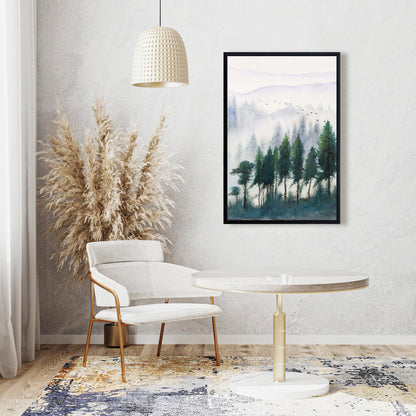 Mountains Landscape Gray Trees Canvas | Watercolor Home Decor