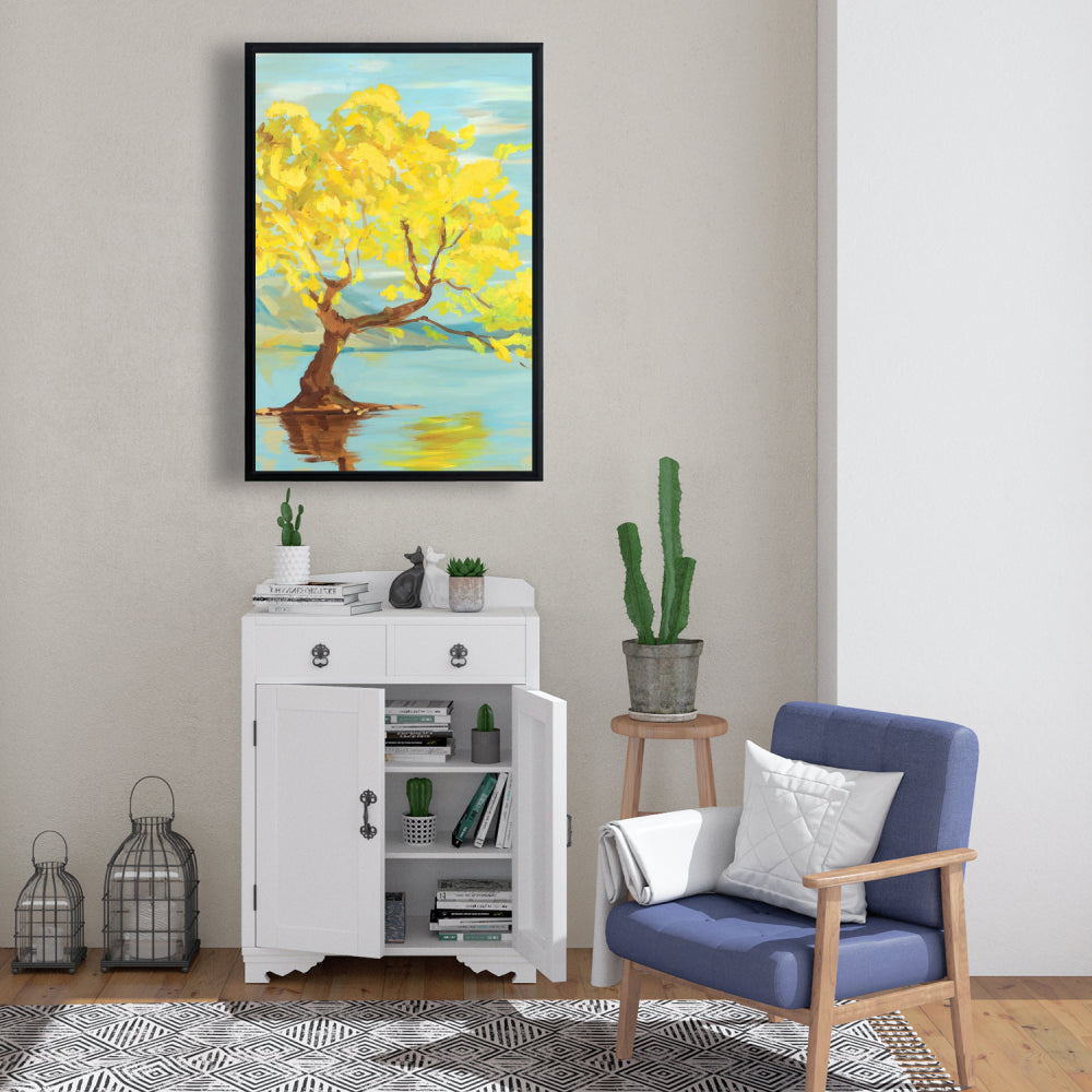 Blue Coastal Canvas | Spring Landscape with Tree in Lake Decor