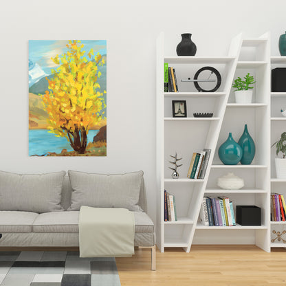 Toile « Arbre jaune et reflets » | Décoration murale moderne pour chambre à coucher