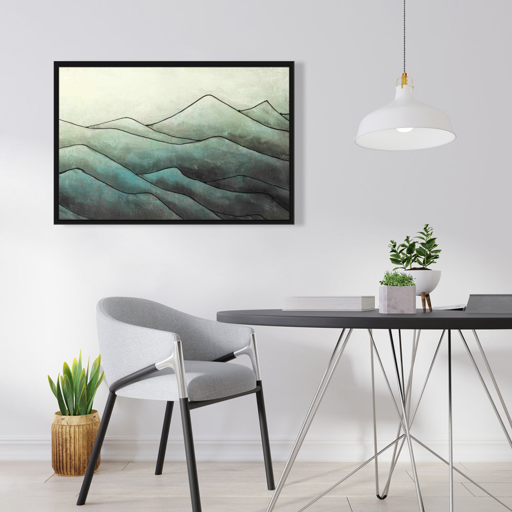 Dans les vagues - Décoration de chambre à coucher sur toile encadrée blanche avec montagnes