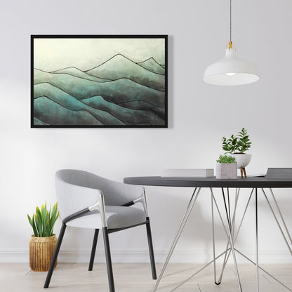 Dans les vagues - Décoration de chambre à coucher sur toile encadrée blanche avec montagnes