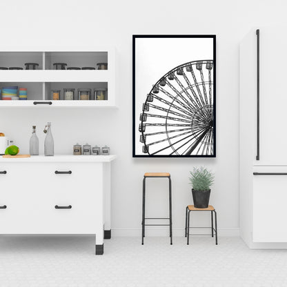 Monochrome Ferris Wheel White Framed Canvas | Home Decor