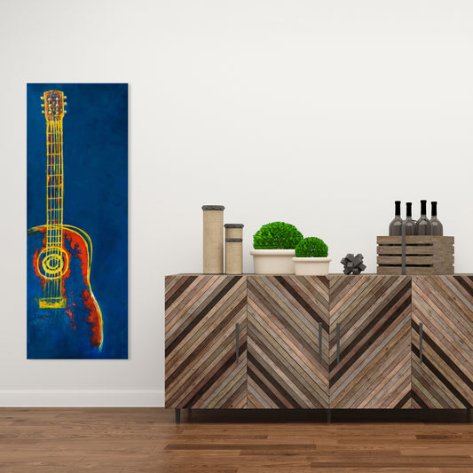 Modern Blue Abstract Guitar Canvas | Musical Home Decor