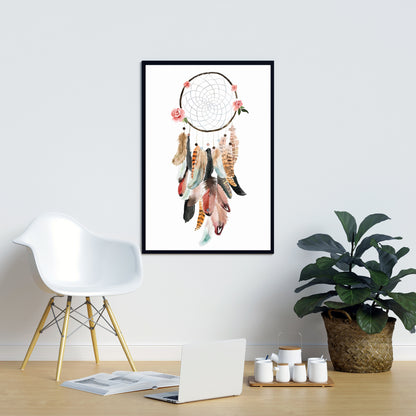 Woman's Dream Catcher Canvas - Brown Flowers Bedroom Decor