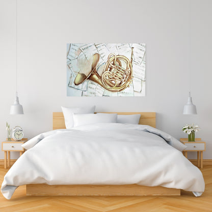 Horn on Music Sheet Canvas | Bedroom Wall Art Decor