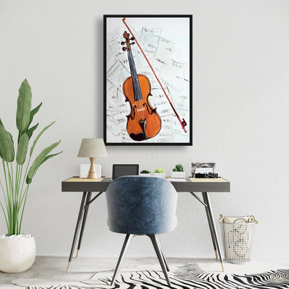 Violin on Music Sheet | White Framed Canvas | Home Decor
