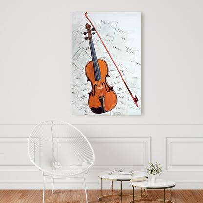 Toile « Violon sur partition » | Décoration murale blanche pour chambre à coucher