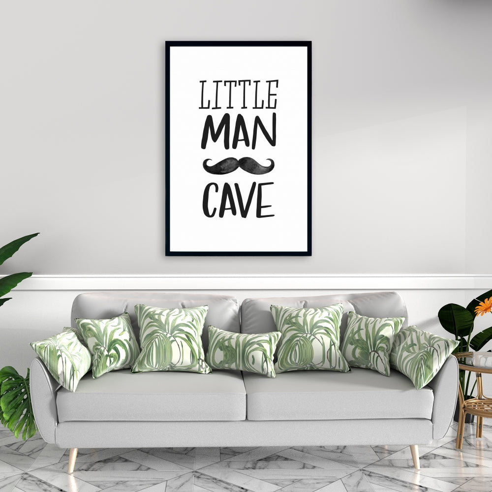Toile monochrome « Homme des cavernes » blanche | Décoration d'intérieur encadrée