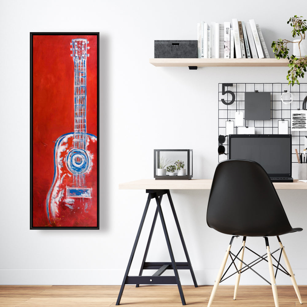 Modern Red Abstract Guitar Canvas - Musical Living Room Decor