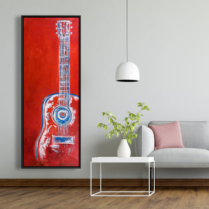 Modern Red Abstract Guitar Canvas - Musical Living Room Decor