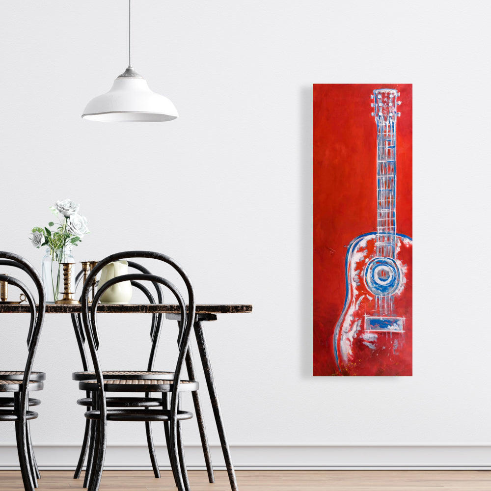 Modern Red Abstract Guitar Canvas | Musical Instrument Art