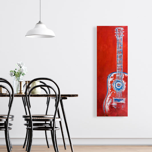 Modern Red Abstract Guitar Canvas | Musical Instrument Art