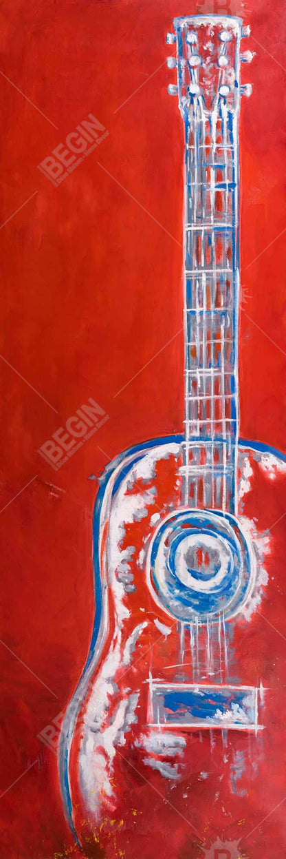 Modern Red Abstract Guitar Canvas - Musical Living Room Decor