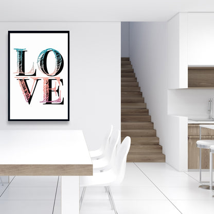 Toile encadrée avec citation florale colorée « Love » - Décoration de chambre
