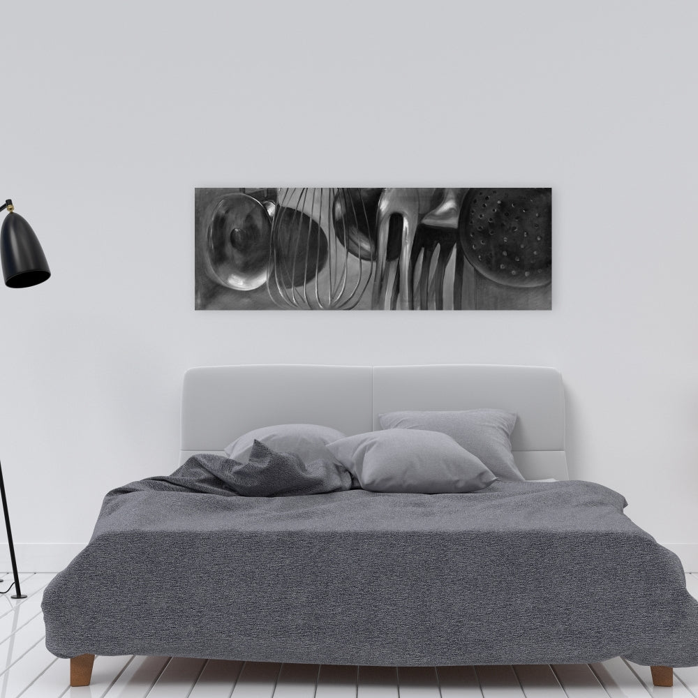Toile monochrome grise avec ustensiles de cuisine - Décoration murale
