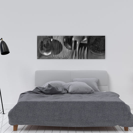 Toile monochrome grise avec ustensiles de cuisine - Décoration murale