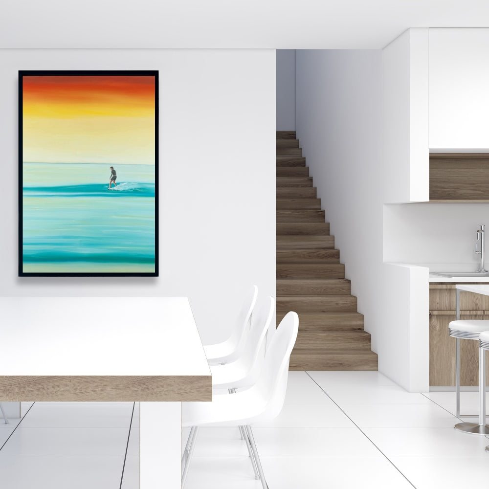 Toile encadrée bleu côtier – Un surfeur par Dawn | Décoration d'intérieur