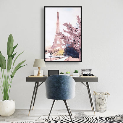 Toile encadrée « Paris et la Tour Eiffel » | Bâtiment bleu