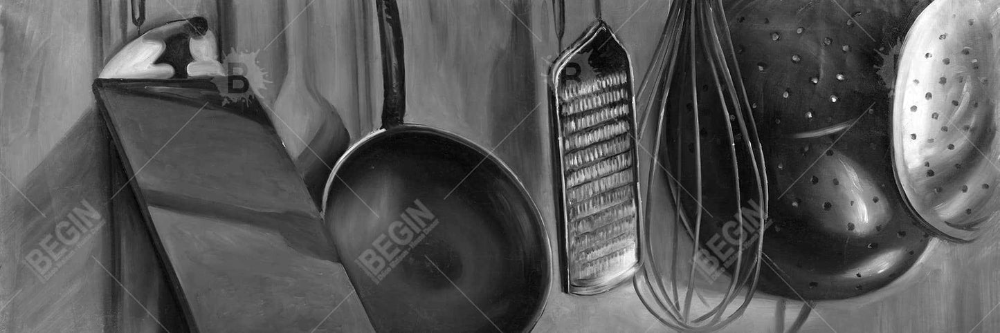 Ustensiles de cuisine en toile encadrée pour chef | Objet décoratif gris