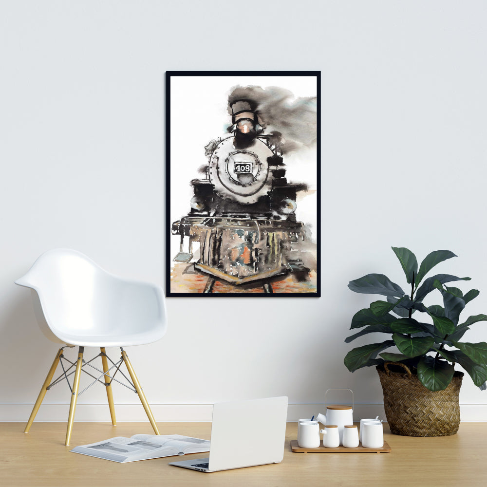 Toile Train vintage | Décoration murale encadrée style sépia industriel