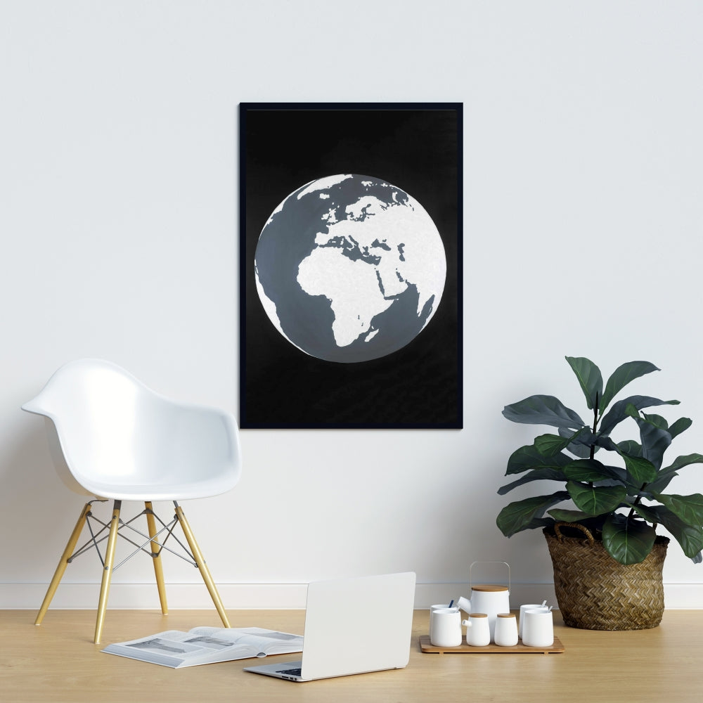 Toile astronomique panoramique sur la Terre | Décoration d'intérieur avec cadre bleu