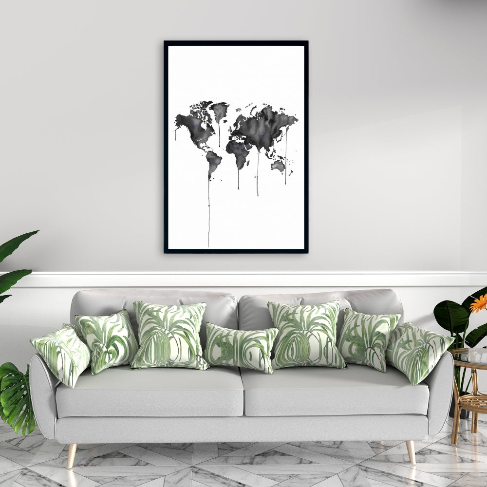 Watercolor World Map Canvas | Blue Framed Home Decor Art