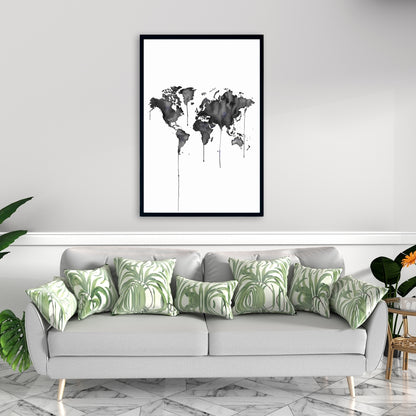 Watercolor World Map Canvas | Blue Framed Home Decor Art