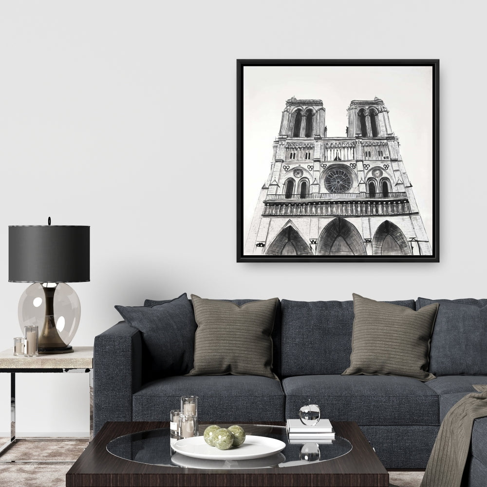 Notre-Dame de Paris White Framed Canvas | Bedroom Decor