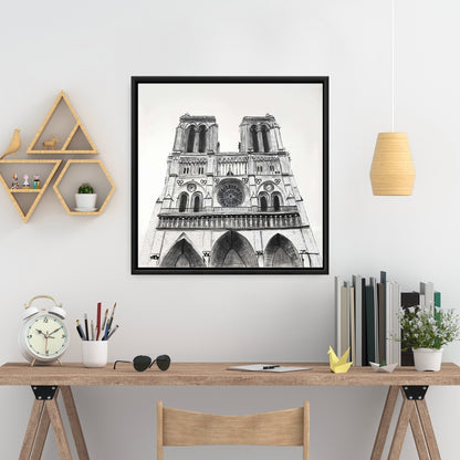 Notre-Dame de Paris White Framed Canvas | Bedroom Decor
