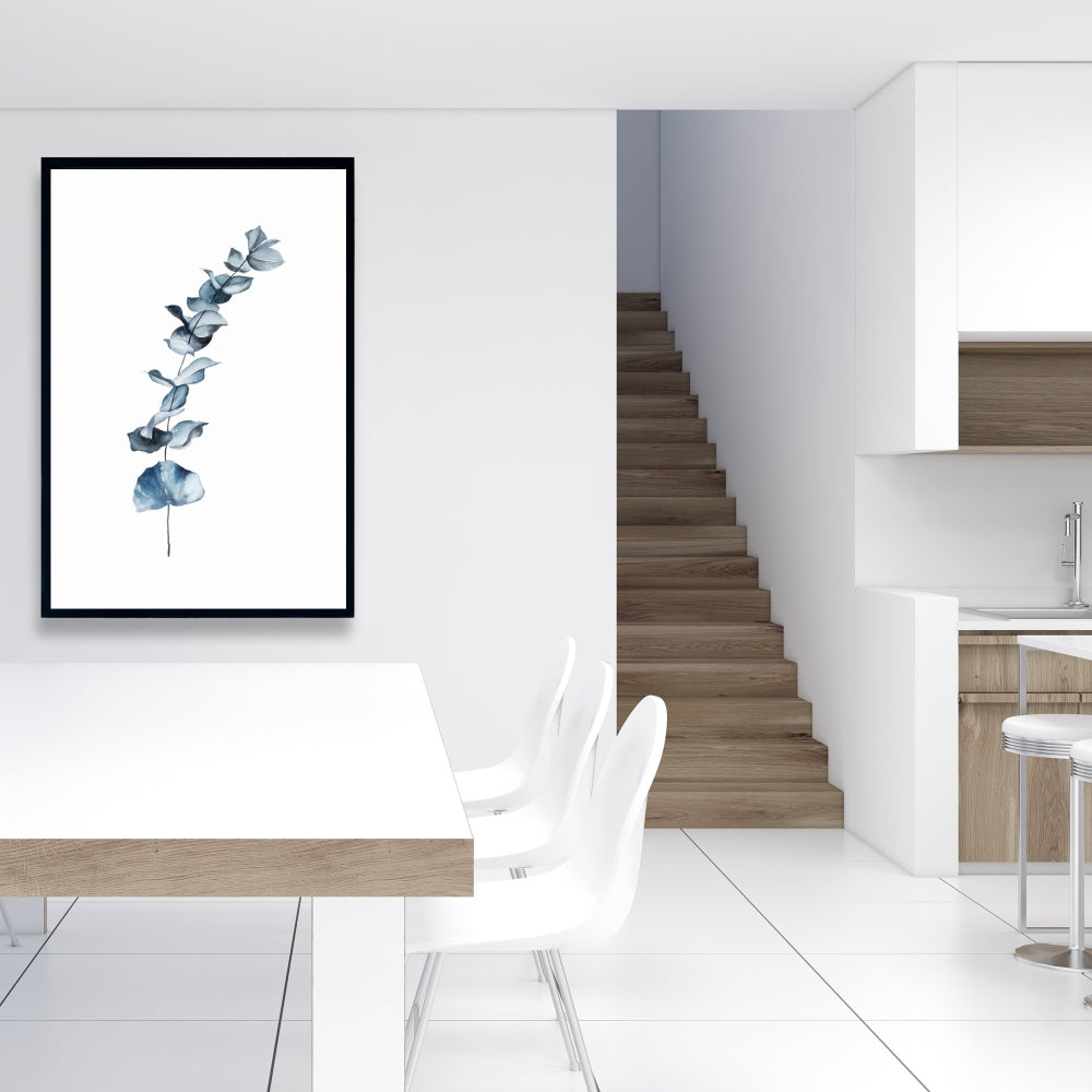 Toile à feuilles d'eucalyptus bleues - Décoration murale florale pour chambre à coucher