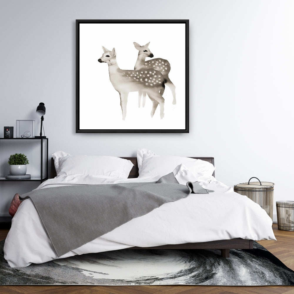 Rustic Deer Framed Canvas | Brown Fawns Wall Art Decor